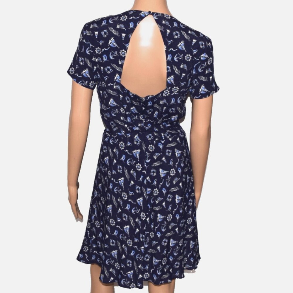 NWOT Polo Ralph Lauren Navy Nautical Cutout Lined Short Sleeve Belt Dress Size 6 - Picture 3 of 9